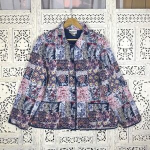 Serengeti Quilted Button Up Jacket Lightweight Womens XL Artsy Hippy Boho Floral